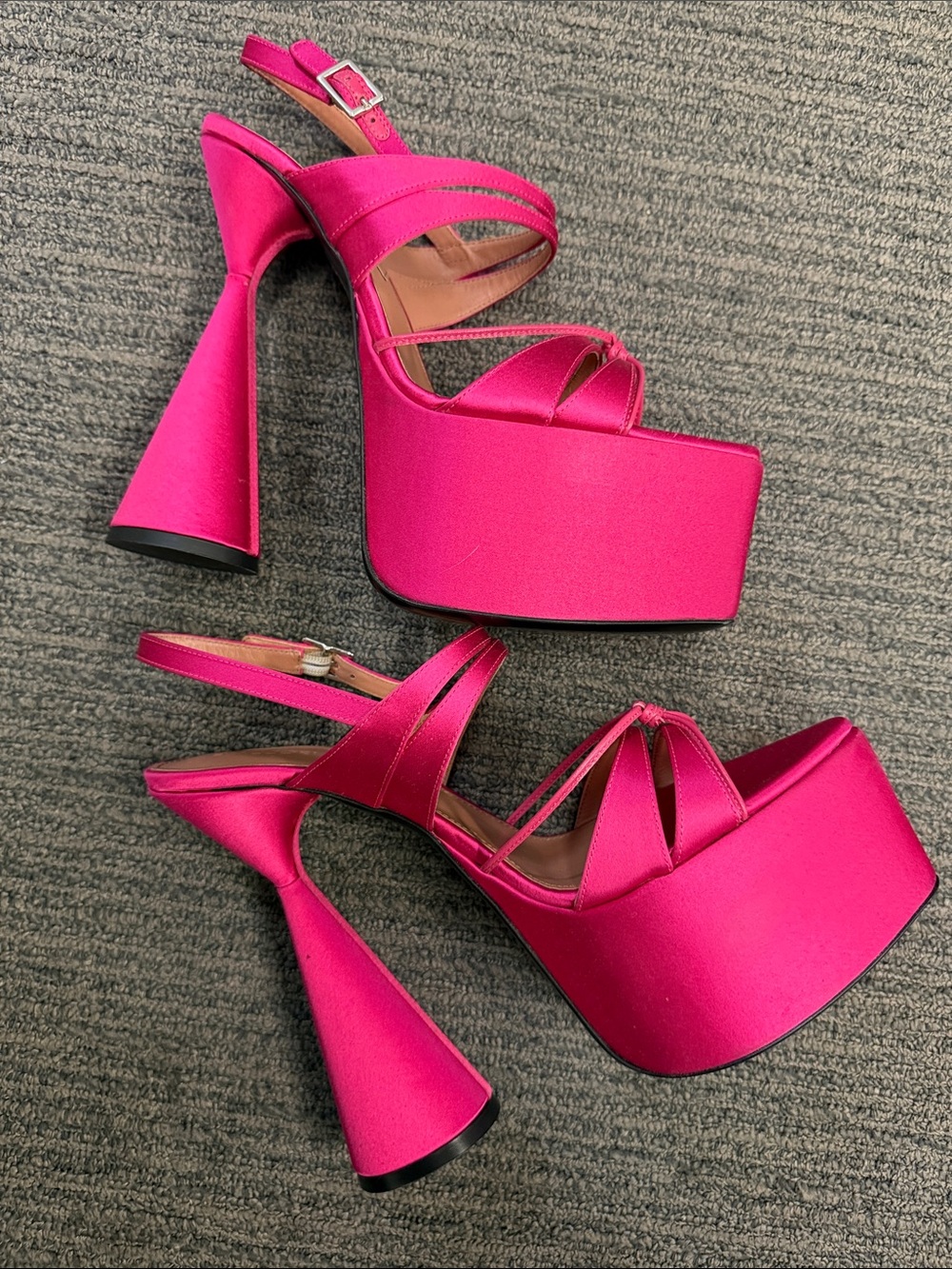 Fuchsia Satin Slingback Pointed-Toe Heels - Picture 3 of 8
